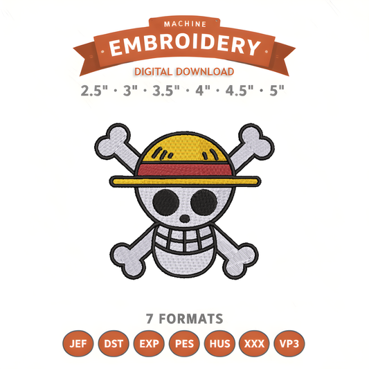 Anime Skull Embroidery Design File | Digital Download | 6 Sizes & 7 Formats Included Threaded Dreams