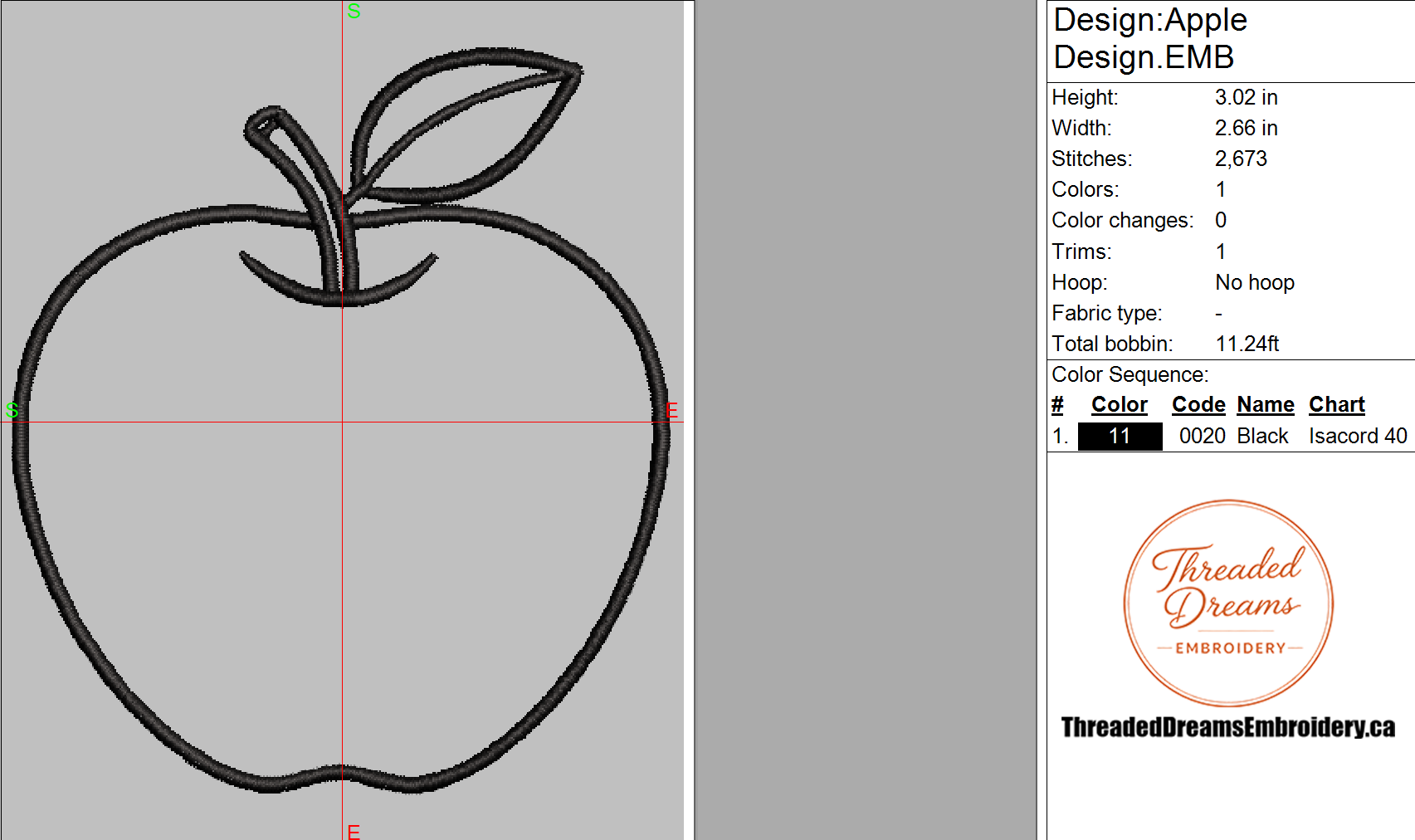 Apple Outline Embroidery Design File | Digital Download | 4 Sizes & 7 Formats Included Threaded Dreams