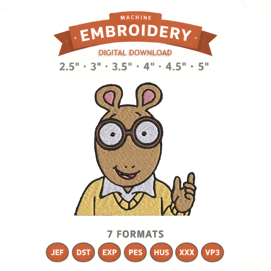 Arthur Embroidery Design File | Digital Download | 6 Sizes & 7 Formats Included Threaded Dreams