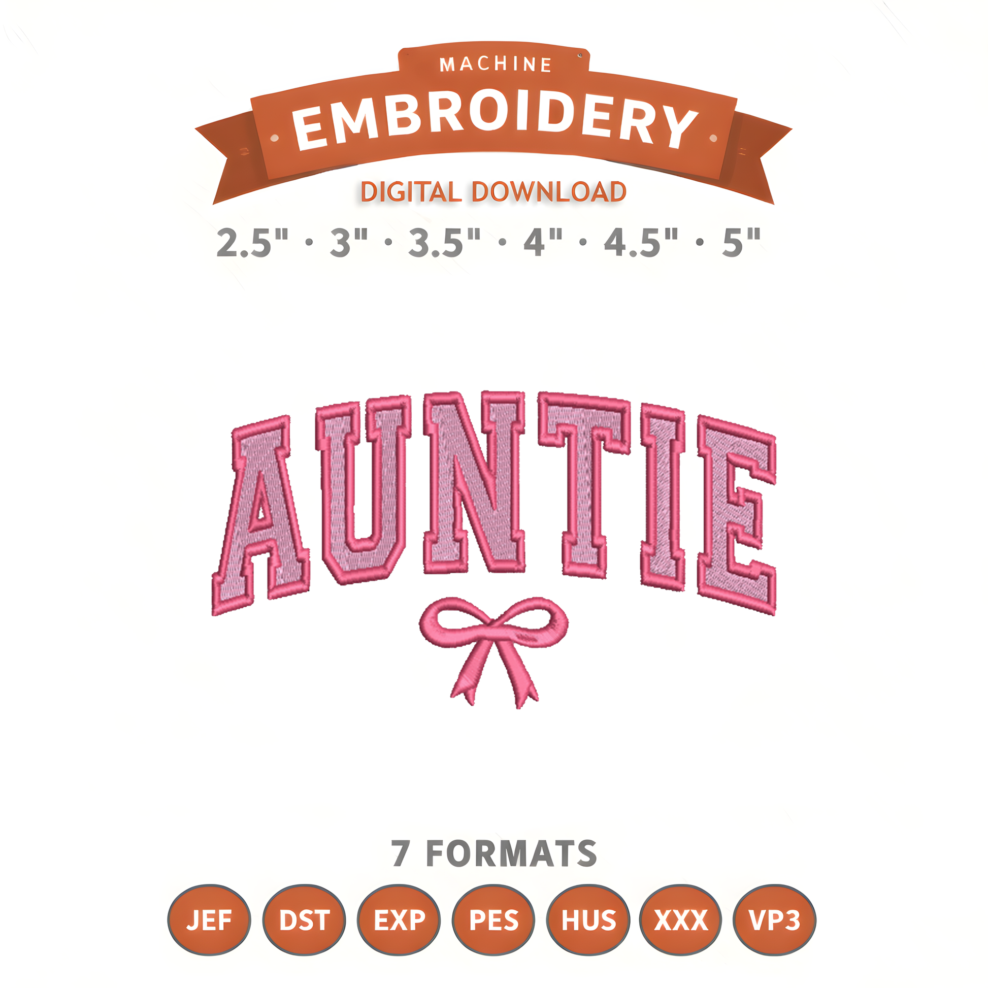 Auntie Bow Embroidery Design File | Digital Download | 6 Sizes & 7 Formats Included Threaded Dreams
