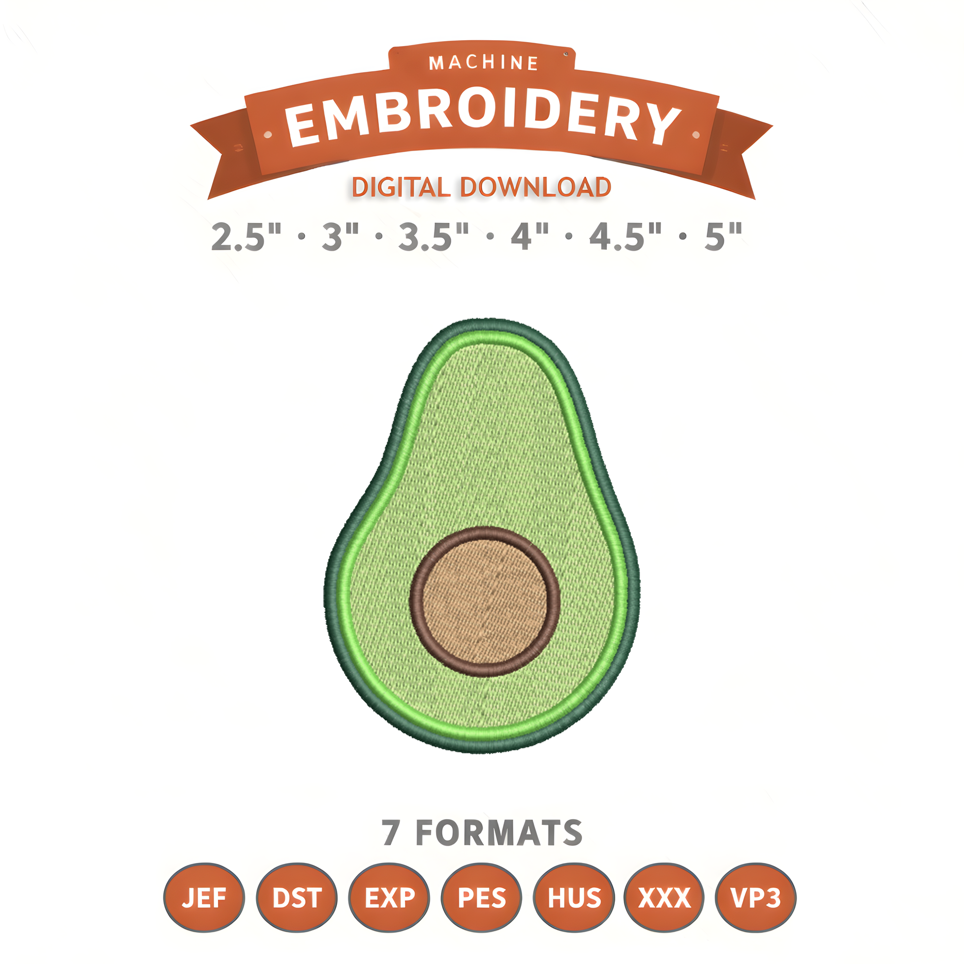 Avocado Embroidery Design File | Digital Download | 6 Sizes & 7 Formats Included Threaded Dreams