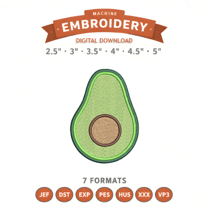Avocado Embroidery Design File | Digital Download | 6 Sizes & 7 Formats Included Threaded Dreams
