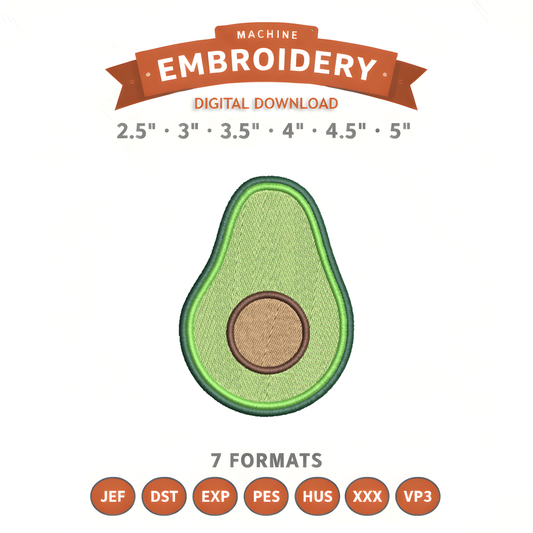 Avocado Embroidery Design File | Digital Download | 6 Sizes & 7 Formats Included Threaded Dreams