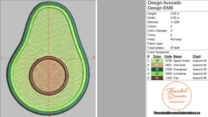 Avocado Embroidery Design File | Digital Download | 6 Sizes & 7 Formats Included Threaded Dreams