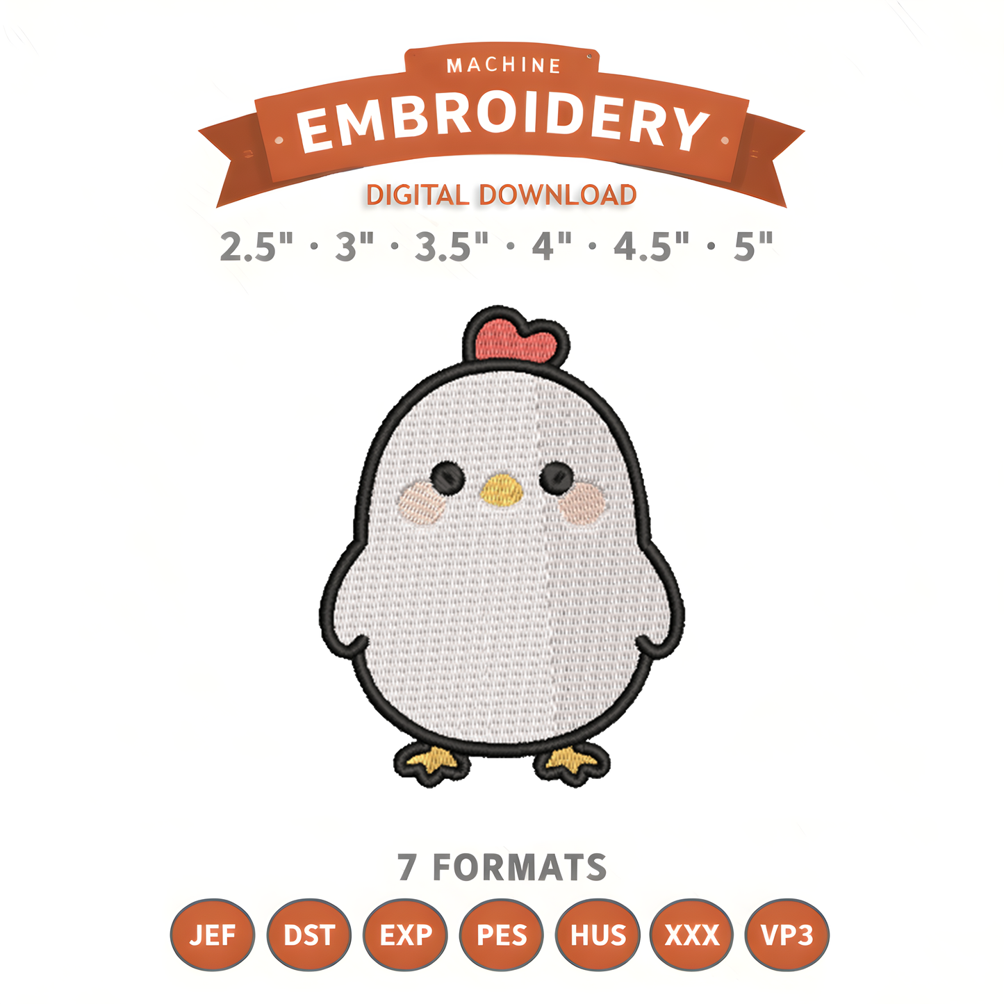 Baby Chicken Embroidery Design File | Digital Download | 6 Sizes & 7 Formats Included Threaded Dreams
