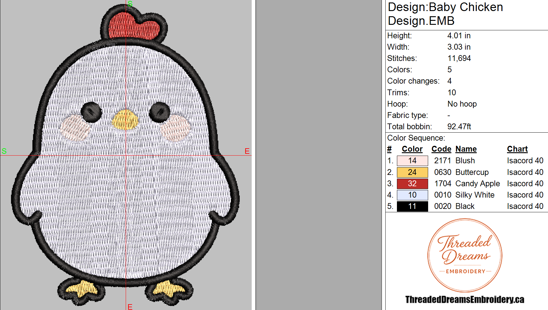 Baby Chicken Embroidery Design File | Digital Download | 6 Sizes & 7 Formats Included Threaded Dreams