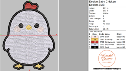 Baby Chicken Embroidery Design File | Digital Download | 6 Sizes & 7 Formats Included Threaded Dreams