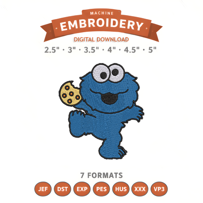 Cookie Monster Baby Sesame Street Embroidery Design File | Digital Download | 6 Sizes & 7 Formats Included Threaded Dreams