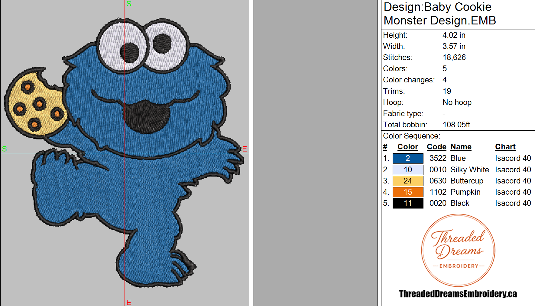 Cookie Monster Baby Sesame Street Embroidery Design File | Digital Download | 6 Sizes & 7 Formats Included Threaded Dreams