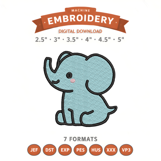 Baby Elephant Embroidery Design File | Digital Download | 6 Sizes & 7 Formats Included Threaded Dreams