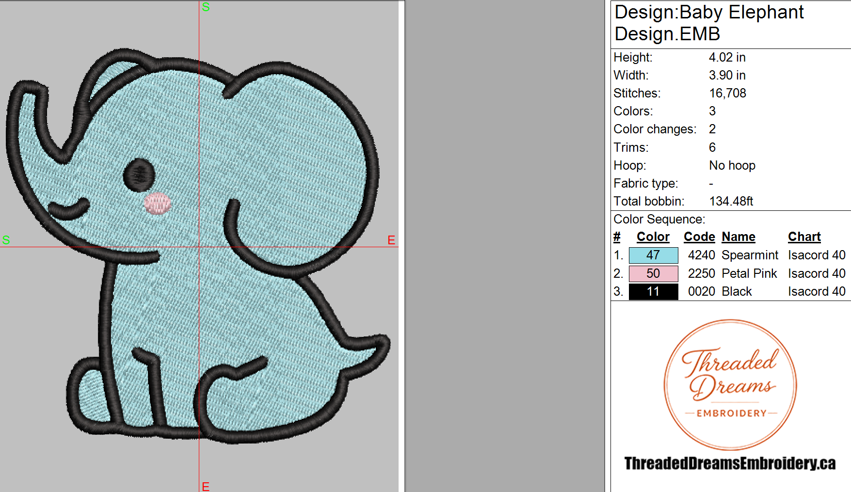 Baby Elephant Embroidery Design File | Digital Download | 6 Sizes & 7 Formats Included Threaded Dreams