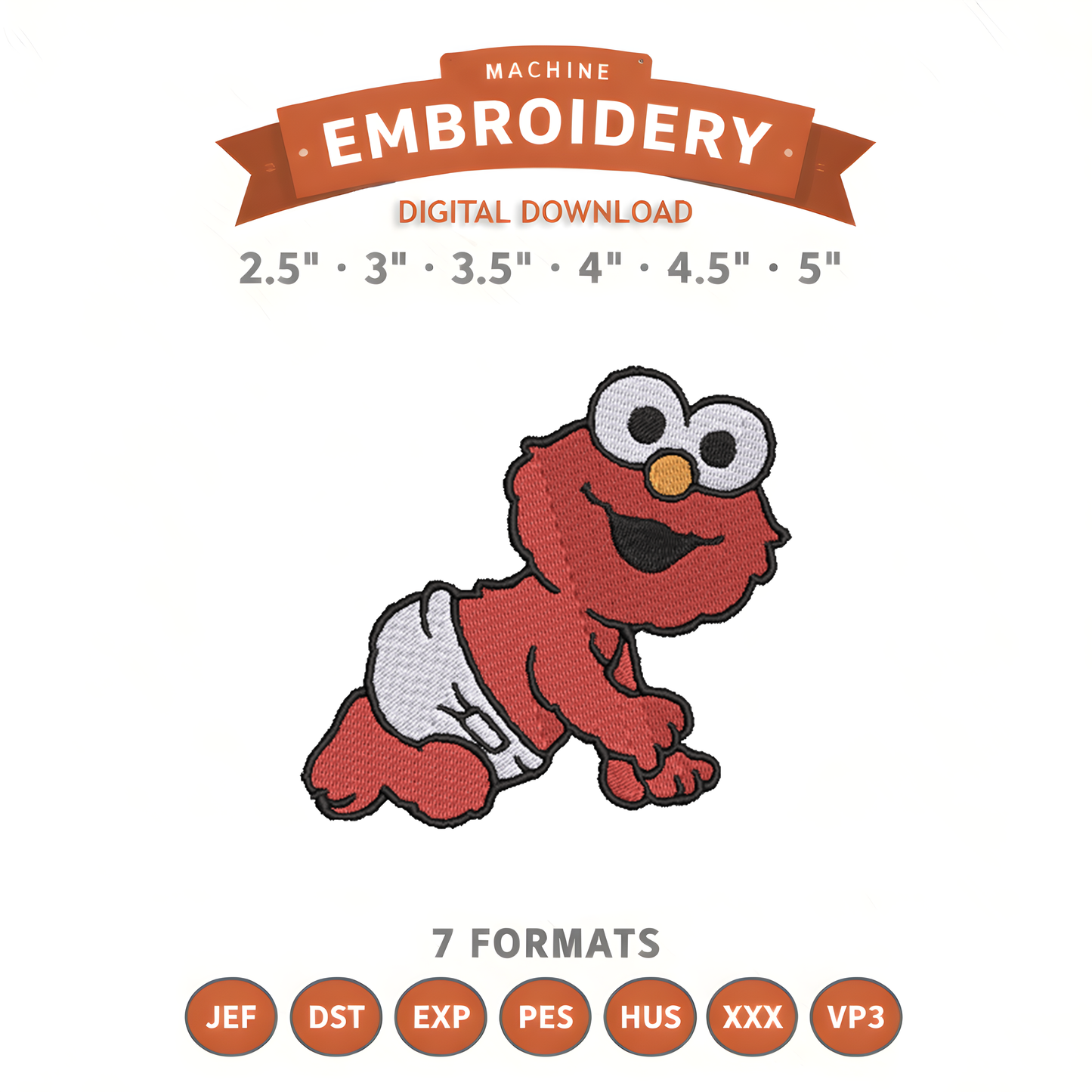Elmo Baby Sesame Street Embroidery Design File | Digital Download | 6 Sizes & 7 Formats Included Threaded Dreams