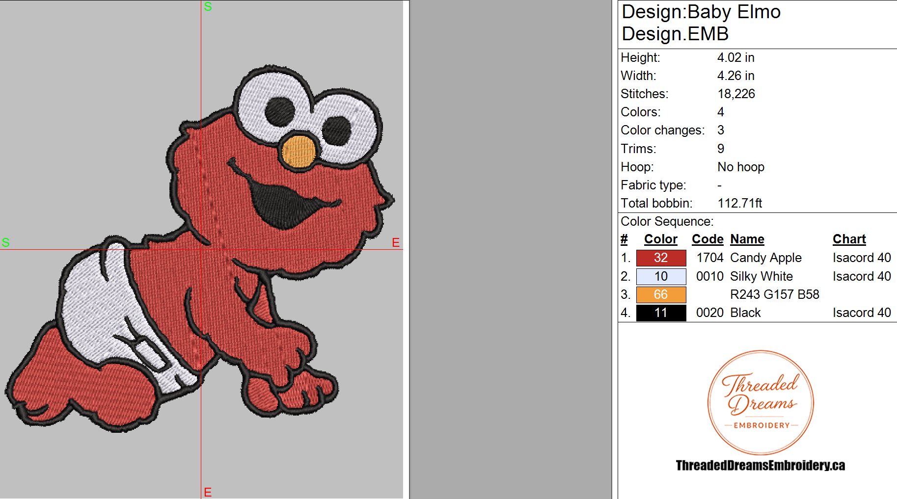 Elmo Baby Sesame Street Embroidery Design File | Digital Download | 6 Sizes & 7 Formats Included Threaded Dreams