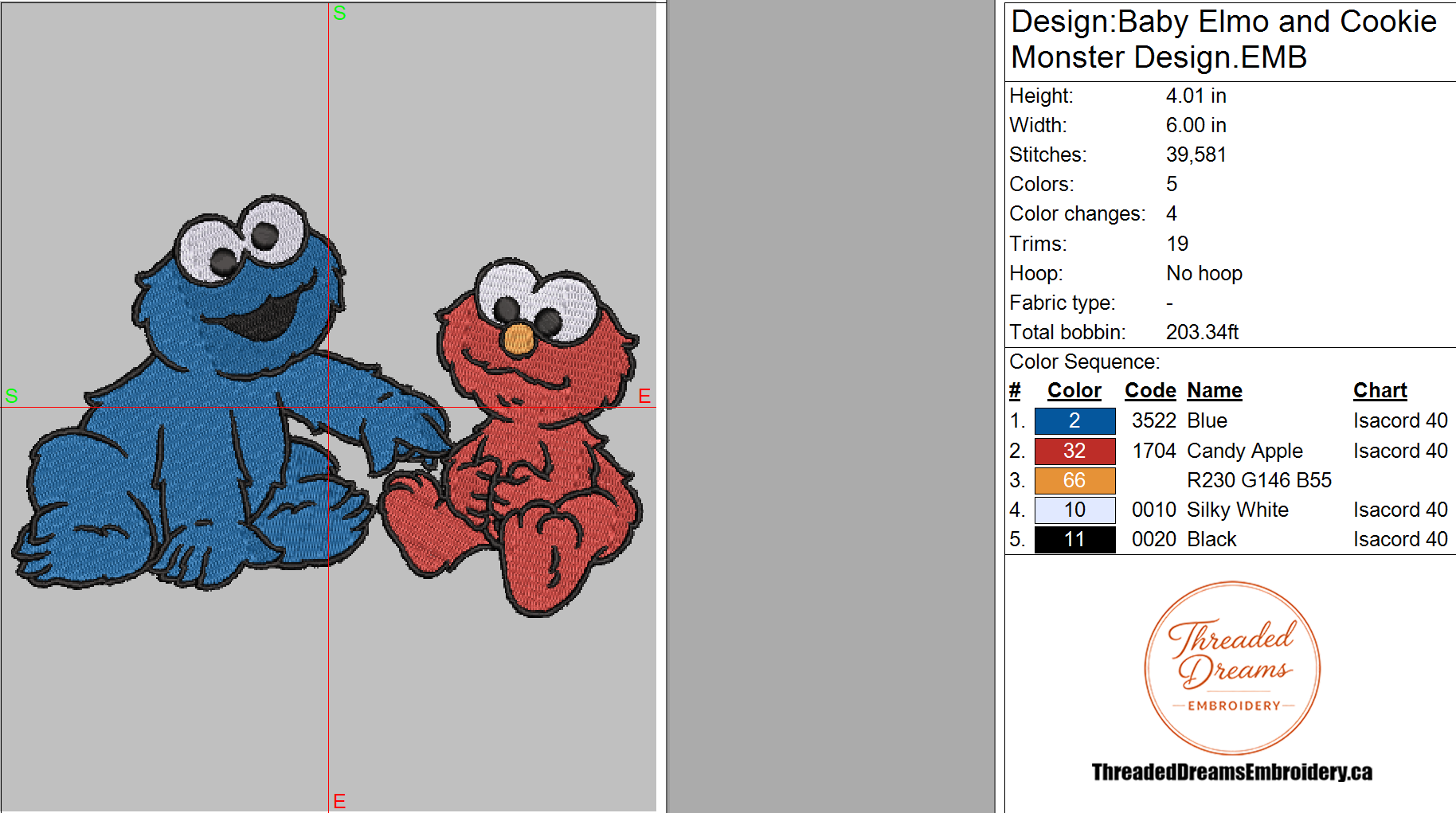 Elmo and Cookie Monster Baby Sesame Street Embroidery Design File | Digital Download | 6 Sizes & 7 Formats Included Threaded Dreams