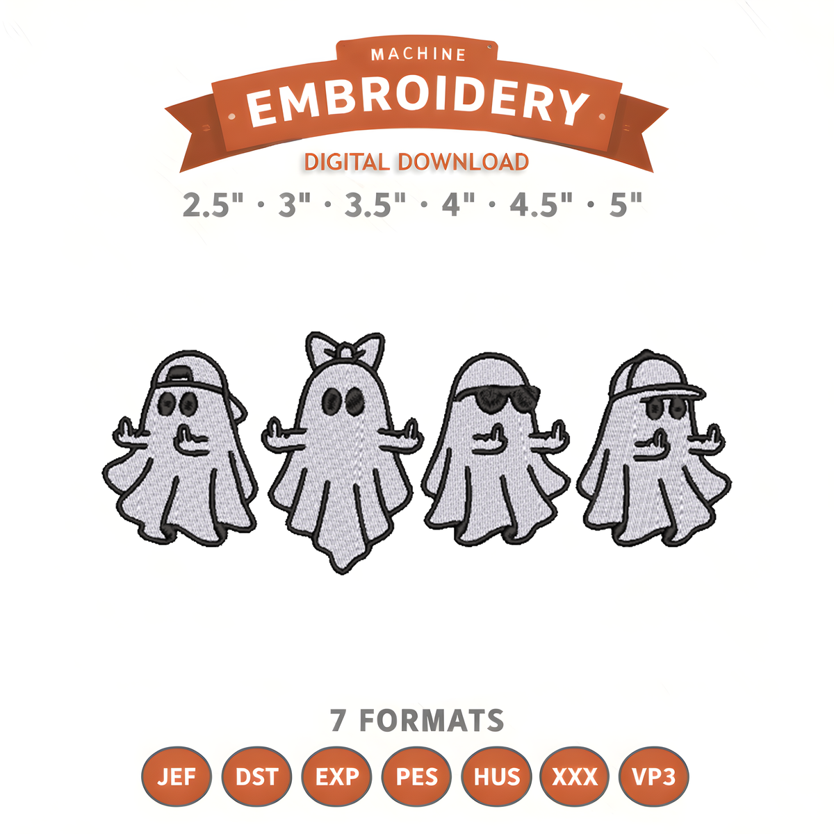 Halloween Ghost Squad Embroidery Design File | Digital Download | 6 Sizes & 7 Formats Included Threaded Dreams
