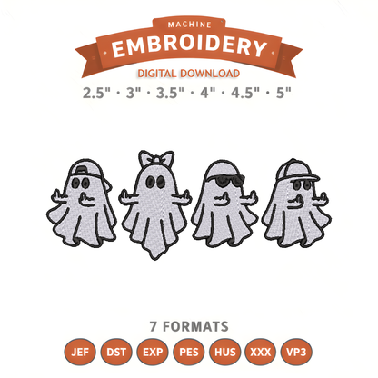 Halloween Ghost Squad Embroidery Design File | Digital Download | 6 Sizes & 7 Formats Included Threaded Dreams