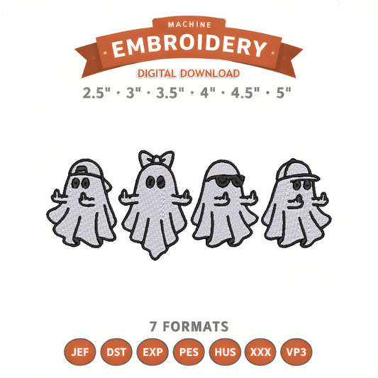 Halloween Ghost Squad Embroidery Design File | Digital Download | 6 Sizes & 7 Formats Included Threaded Dreams