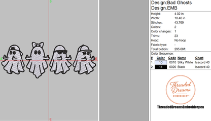 Halloween Ghost Squad Embroidery Design File | Digital Download | 6 Sizes & 7 Formats Included Threaded Dreams