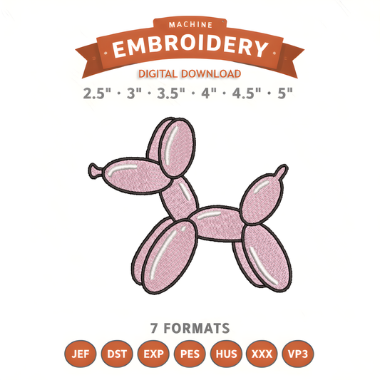 Balloon Dog Embroidery Design File | Digital Download | 6 Sizes & 7 Formats Included Threaded Dreams