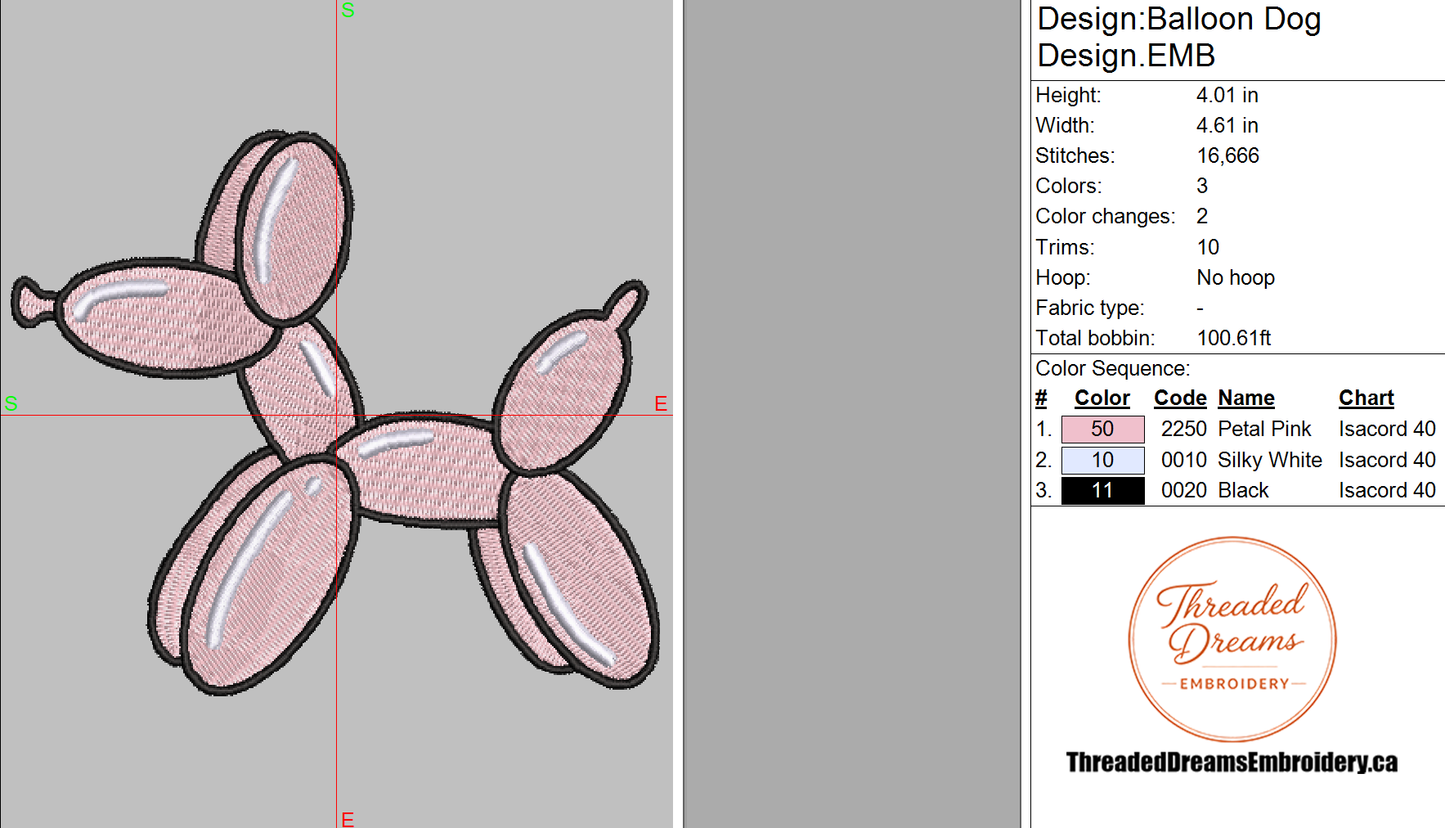 Balloon Dog Embroidery Design File | Digital Download | 6 Sizes & 7 Formats Included Threaded Dreams