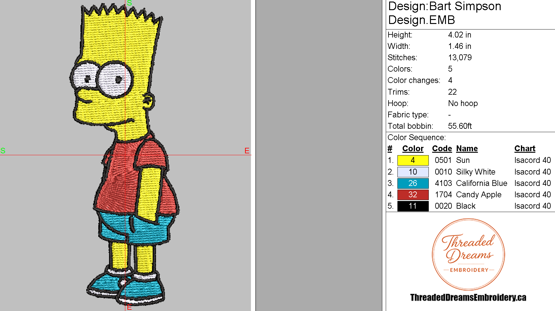 Bart Simpson Embroidery Design File | Digital Download | 6 Sizes & 7 Formats Included Threaded Dreams