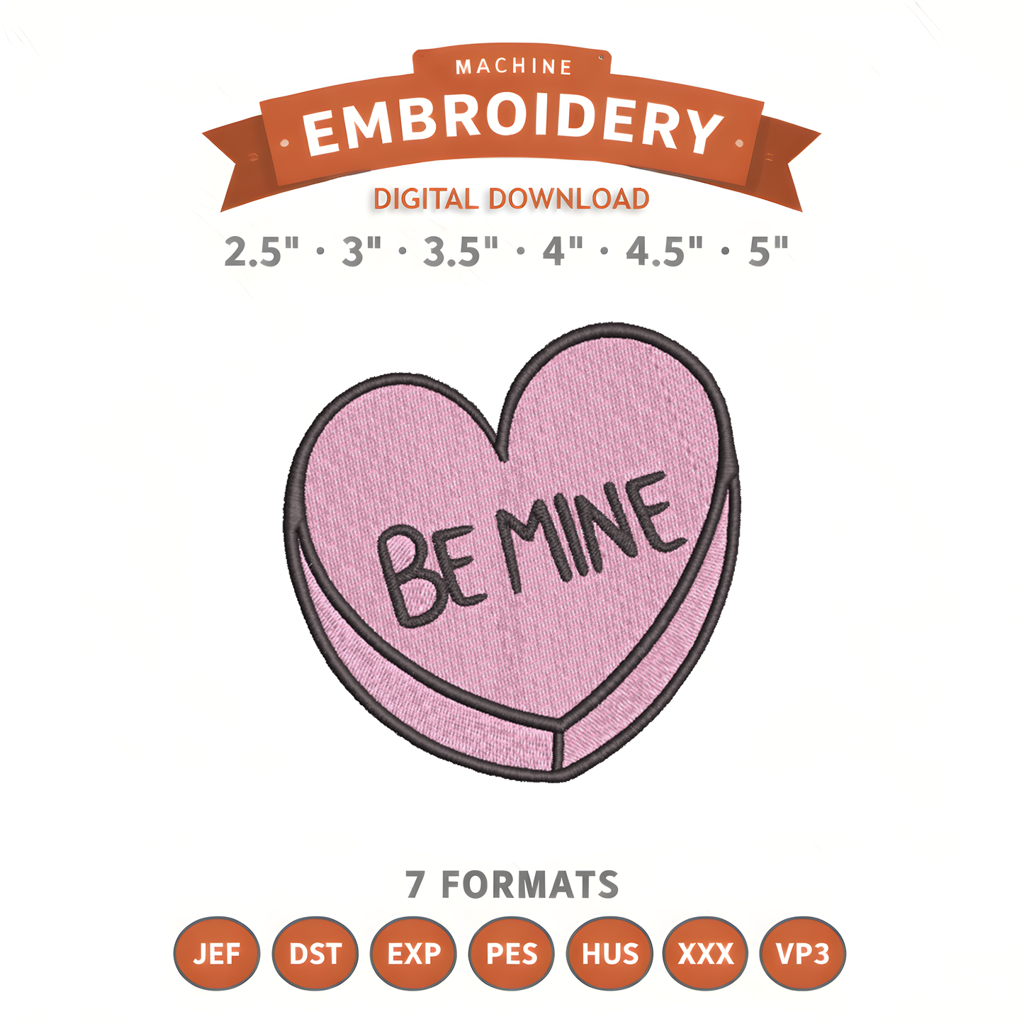 Be Mine Heart Embroidery Design File | Digital Download | 6 Sizes & 7 Formats Included (Copy) Threaded Dreams