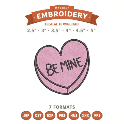 Be Mine Heart Embroidery Design File | Digital Download | 6 Sizes & 7 Formats Included (Copy) Threaded Dreams