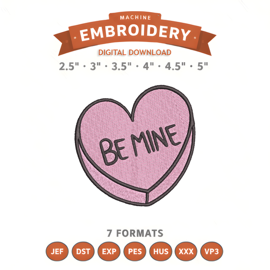 Be Mine Heart Embroidery Design File | Digital Download | 6 Sizes & 7 Formats Included (Copy) Threaded Dreams