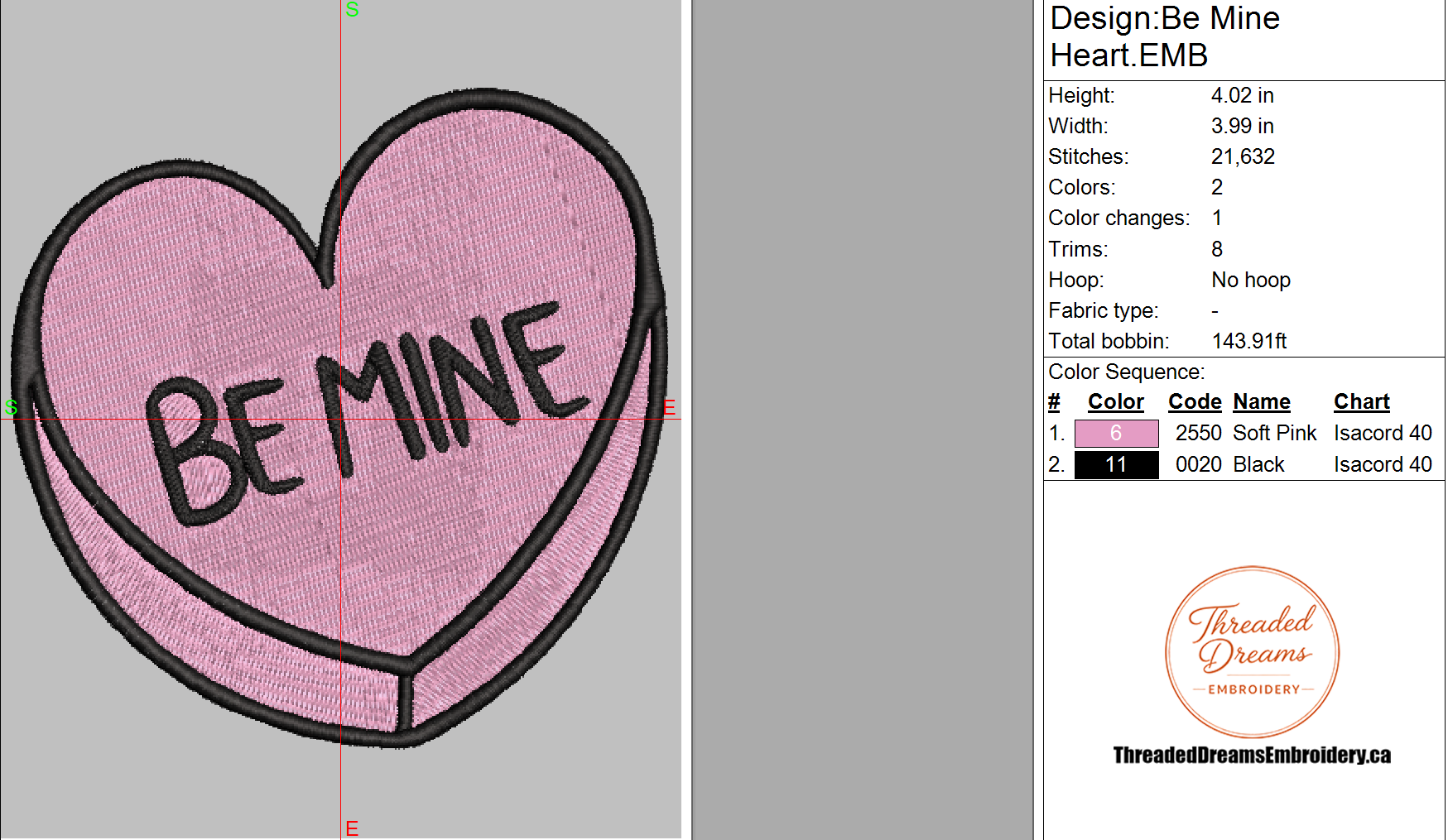 Be Mine Heart Embroidery Design File | Digital Download | 6 Sizes & 7 Formats Included (Copy) Threaded Dreams