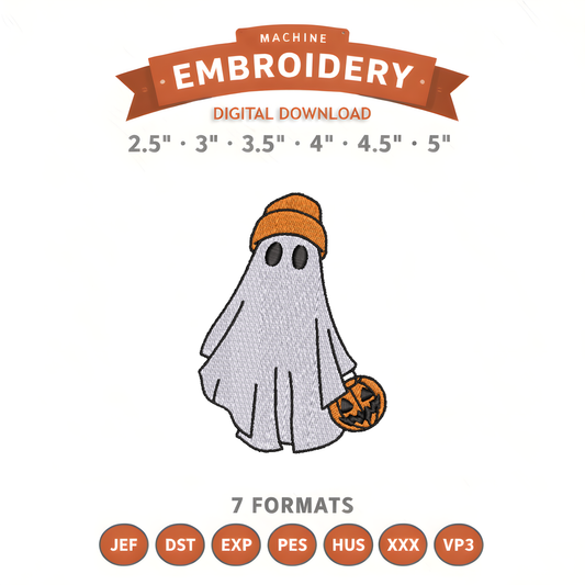 Ghost with Beanie Embroidery Design File | Digital Download | 6 Sizes & 7 Formats Included Threaded Dreams