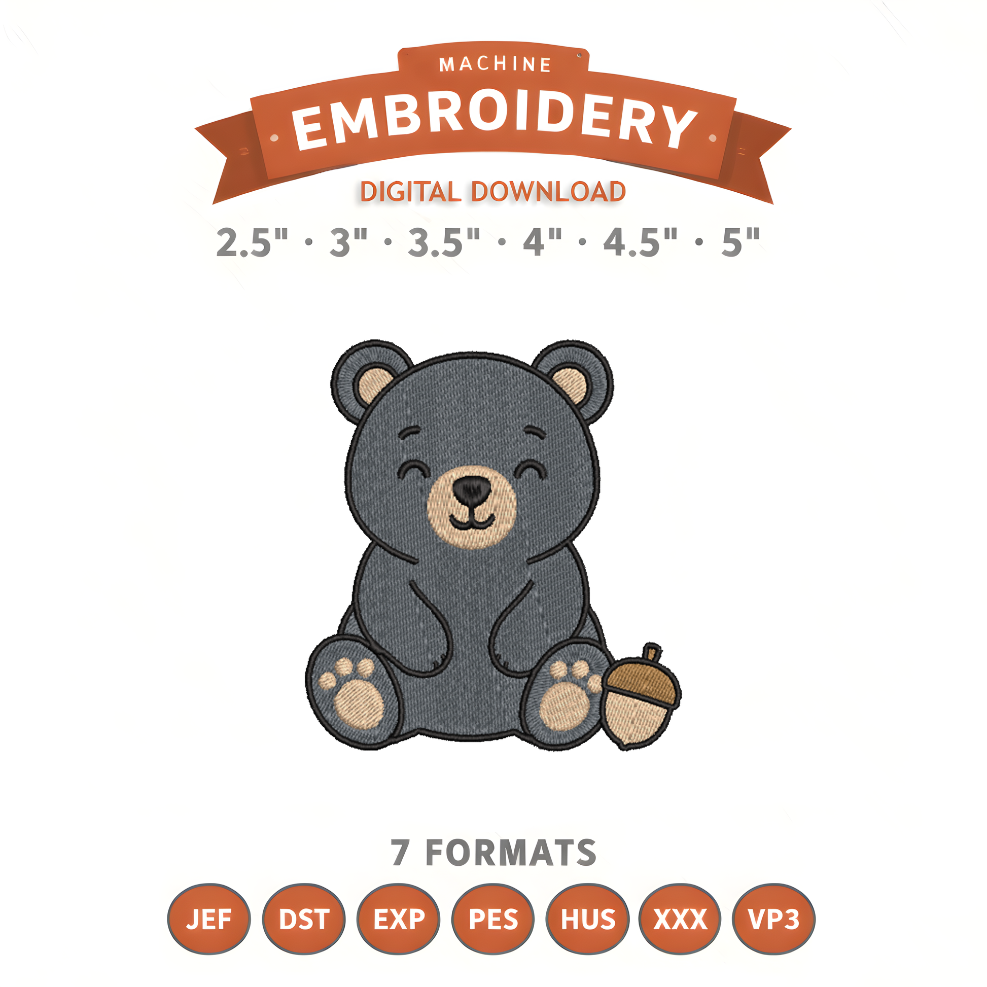 Woodland Bear Forest Animal Embroidery Design File | Digital Download | 6 Sizes & 7 Formats Included Threaded Dreams