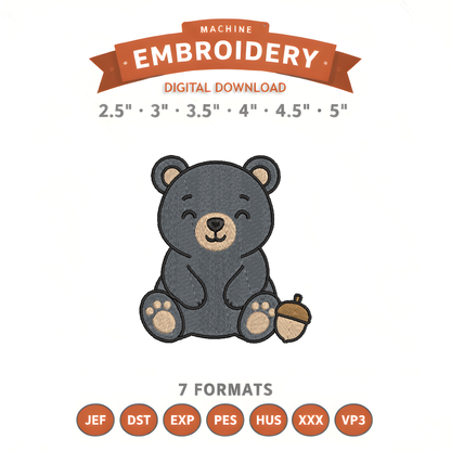 Woodland Bear Forest Animal Embroidery Design File | Digital Download | 6 Sizes & 7 Formats Included Threaded Dreams