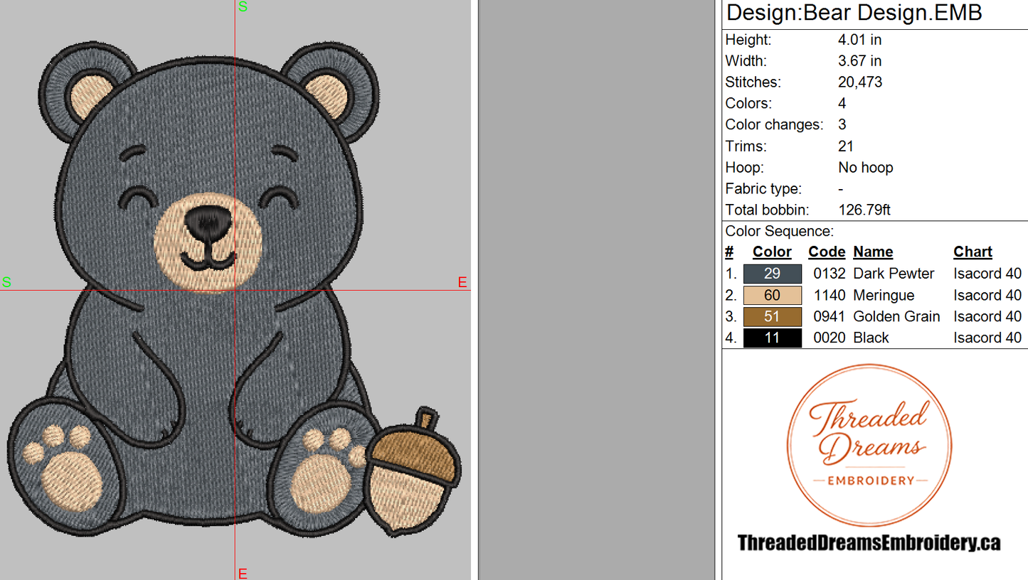 Woodland Bear Forest Animal Embroidery Design File | Digital Download | 6 Sizes & 7 Formats Included Threaded Dreams