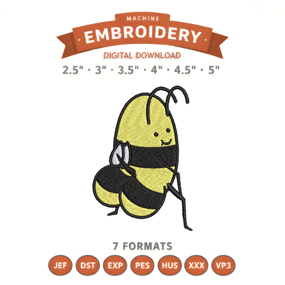 Bee Butt Embroidery Design File | Digital Download | 6 Sizes & 7 Formats Included Threaded Dreams