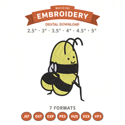 Bee Butt Embroidery Design File | Digital Download | 6 Sizes & 7 Formats Included Threaded Dreams