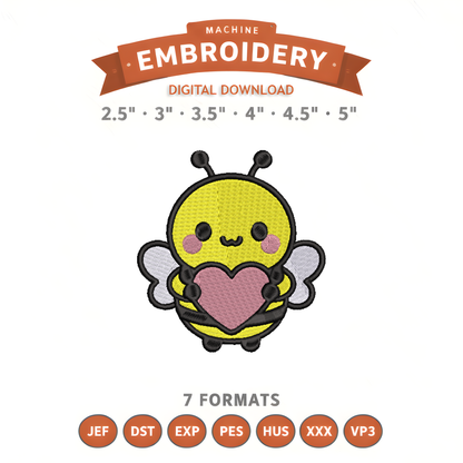 Bumblebee Love Embroidery Design File | Kawaii Bee | Digital Download | 6 Sizes & 7 Formats Included Threaded Dreams