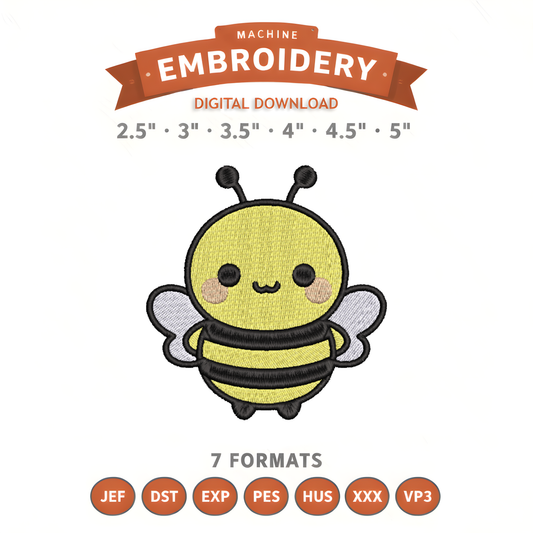 Bee Embroidery Design File | Digital Download | 6 Sizes & 7 Formats Included Threaded Dreams