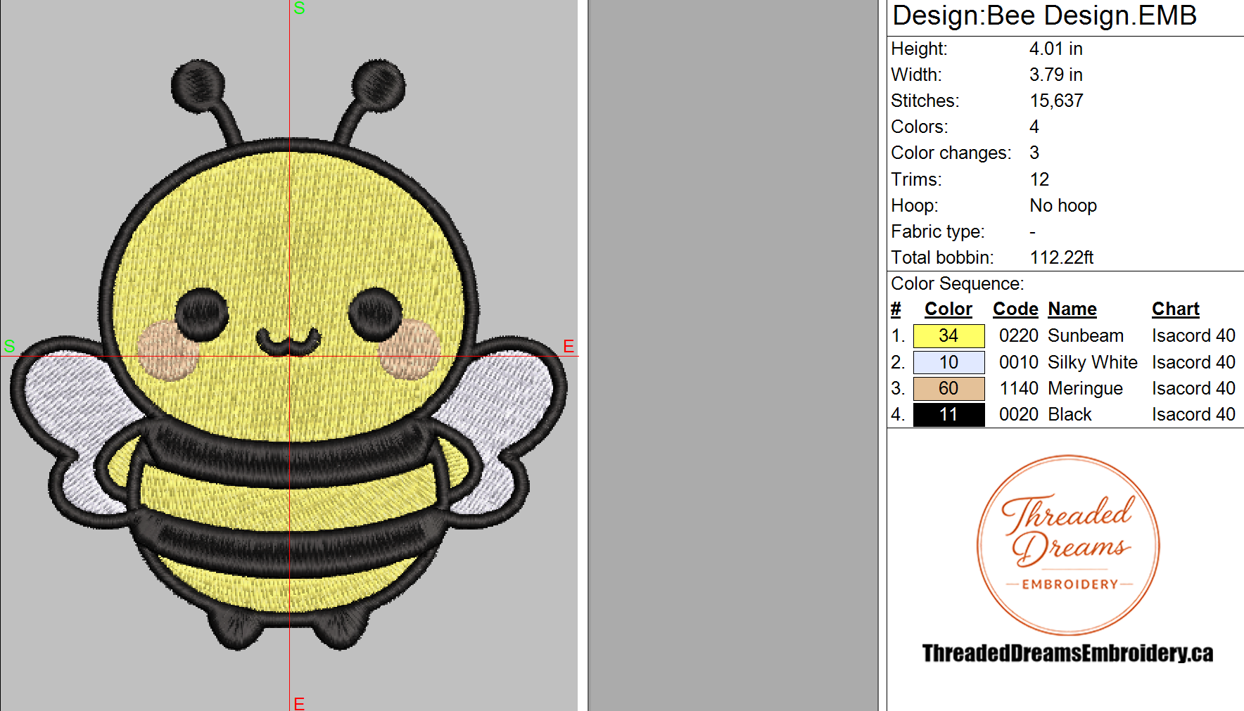 Bee Embroidery Design File | Digital Download | 6 Sizes & 7 Formats Included Threaded Dreams