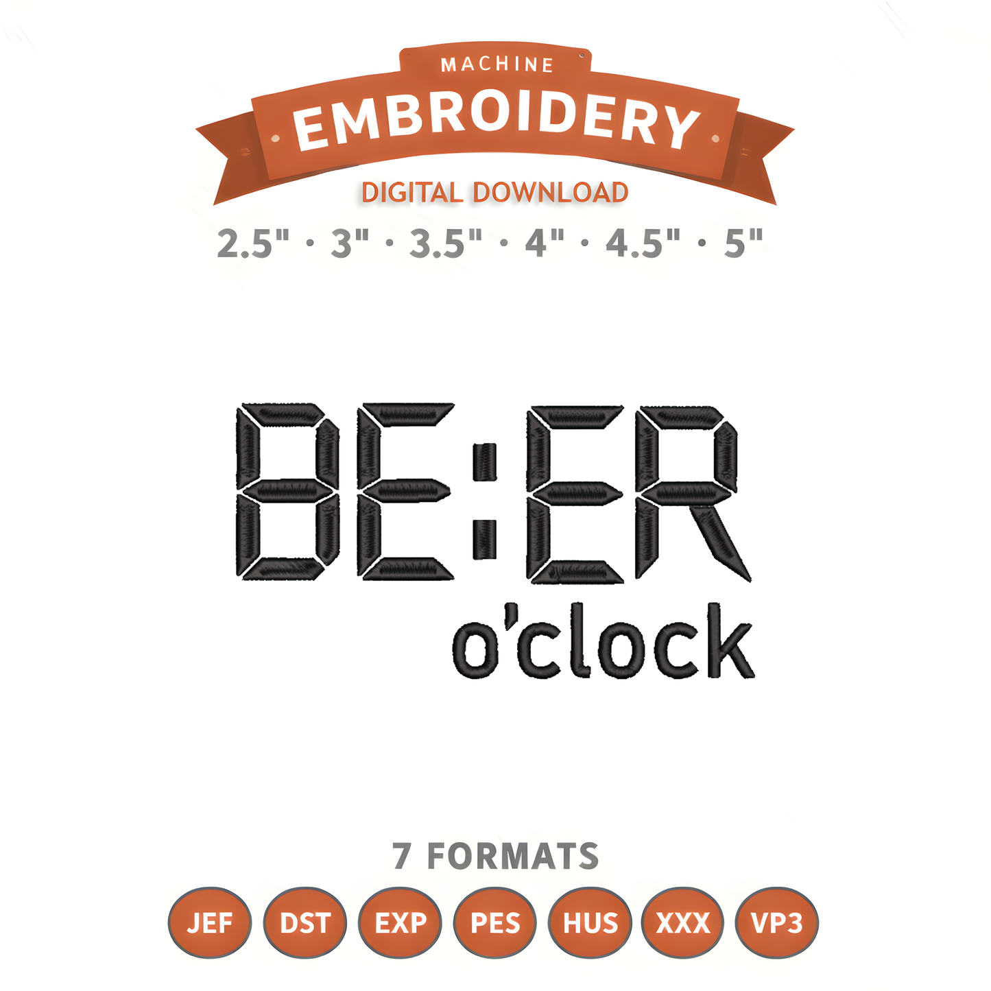 Beer O'Clock Embroidery Design File | Digital Download | 6 Sizes & 7 Formats Included Threaded Dreams