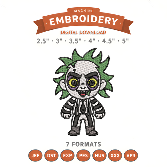 Beetlejuice Embroidery Design File | Digital Download | 6 Sizes & 7 Formats Included