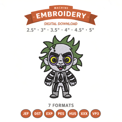 Beetlejuice Embroidery Design File | Digital Download | 6 Sizes & 7 Formats Included Threaded Dreams