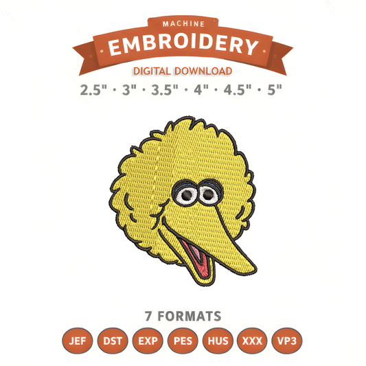 Big Bird Sesame Street Embroidery Design File | Digital Download | 8 Sizes & 7 Formats Included
