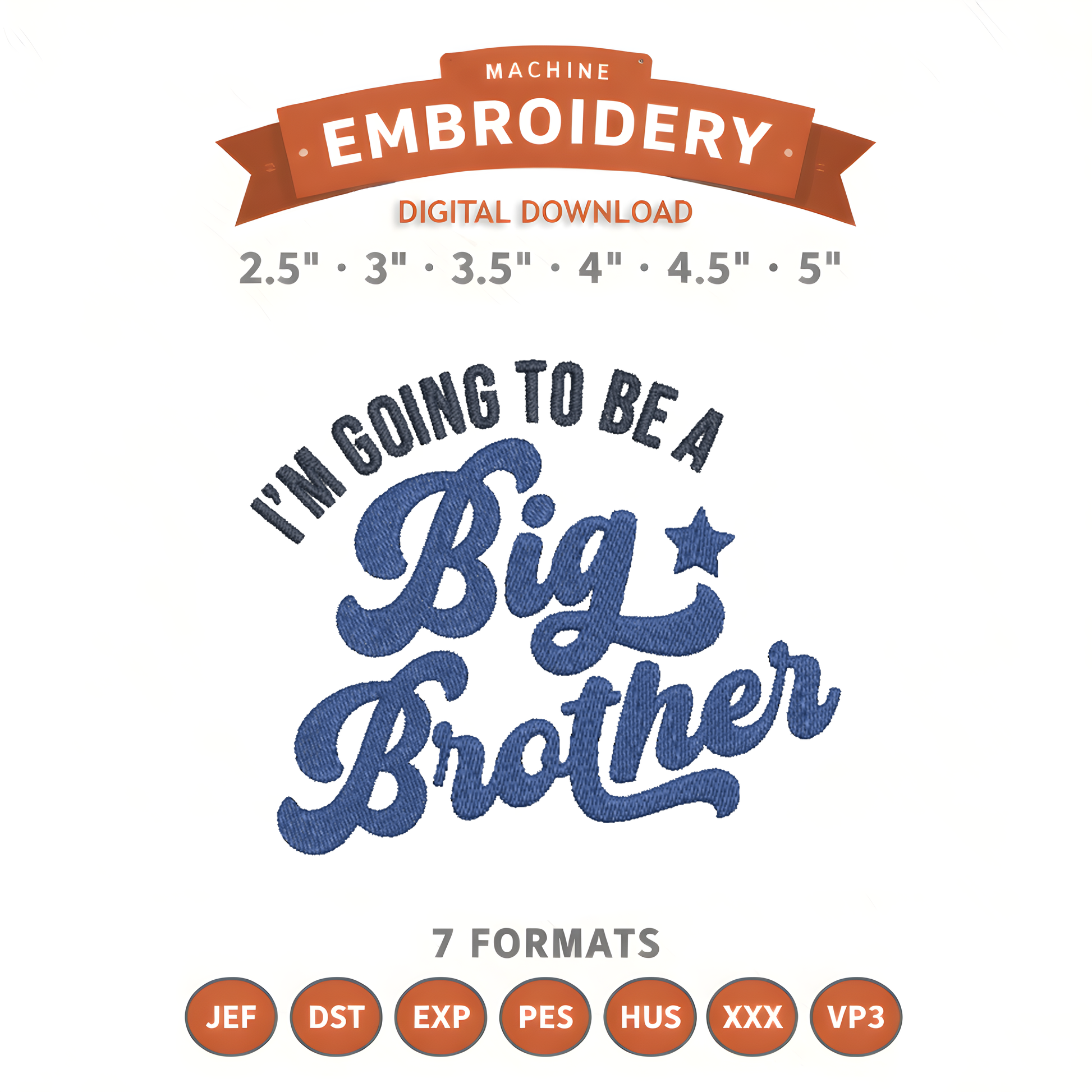 Big Brother Announcement Embroidery Design File | Digital Download | 6 Sizes & 7 Formats Included Threaded Dreams