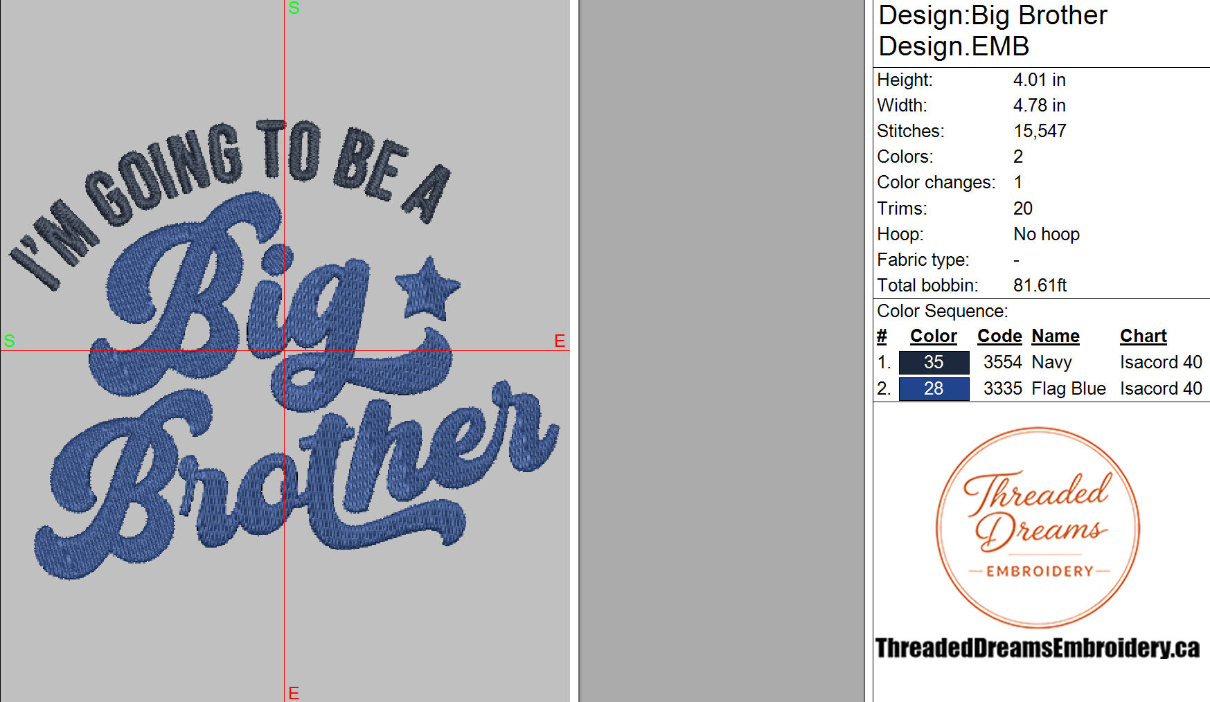 Big Brother Announcement Embroidery Design File | Digital Download | 6 Sizes & 7 Formats Included Threaded Dreams