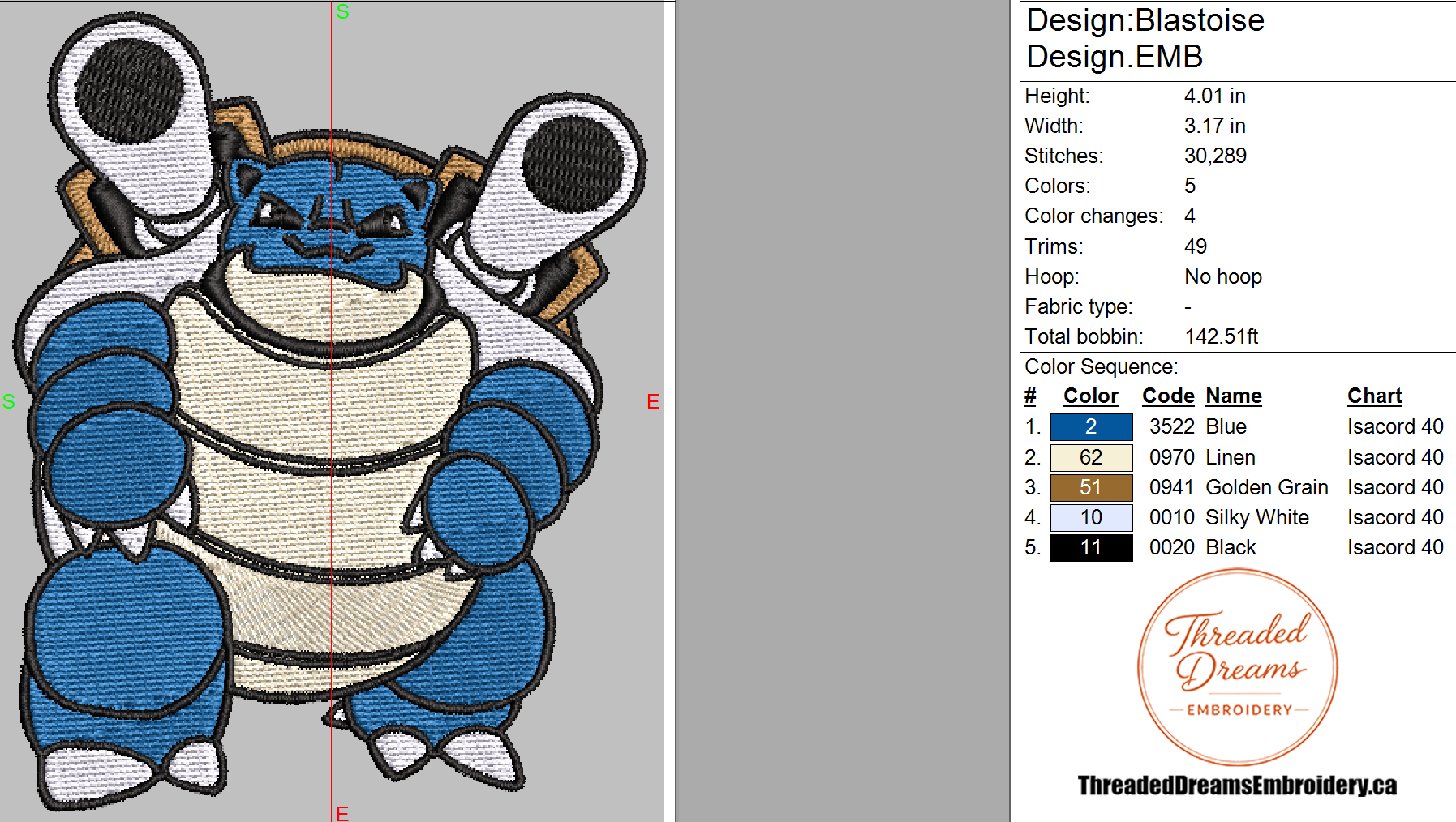Pokémon Blastoise Embroidery Design File | Digital Download | 6 Sizes & 7 Formats Included Threaded Dreams