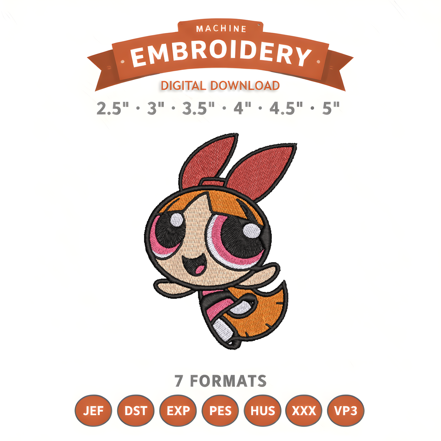 Powerpuff Girls Blossom Embroidery Design File | Digital Download | 6 Sizes & 7 Formats Included Threaded Dreams