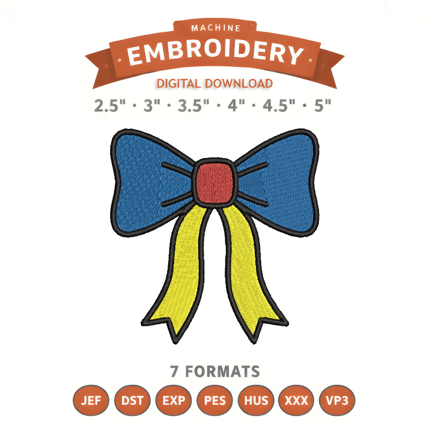 Beautiful Bow Embroidery Design File | Digital Download | 6 Sizes & 7 Formats Included Threaded Dreams