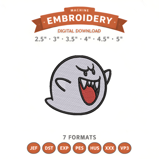 Boo Ghost Mario Embroidery Design File | Digital Download | 6 Sizes & 7 Formats Included Threaded Dreams