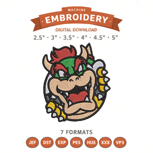 Bowser Embroidery Design File | Digital Download | 6 Sizes & 7 Formats Included Threaded Dreams