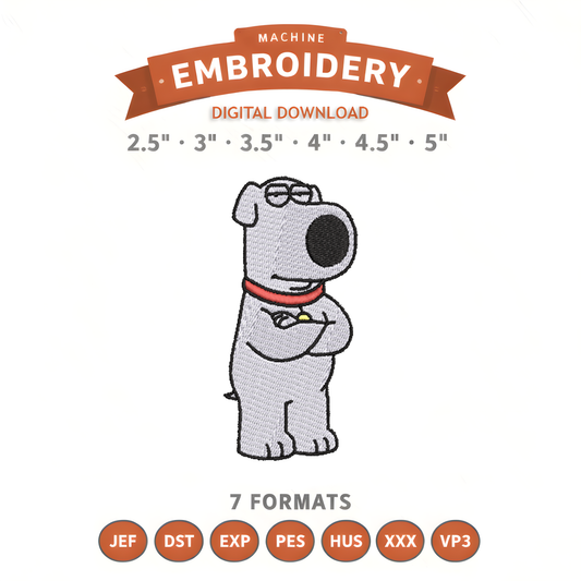 Brian Griffin Embroidery Design File | Digital Download | 6 Sizes & 7 Formats Included Threaded Dreams